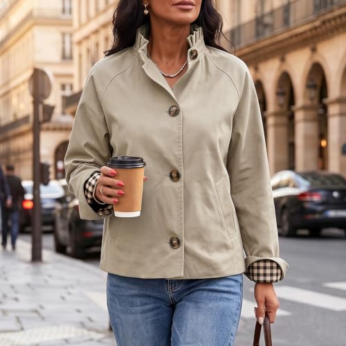 Cropped Trench Coat for Women Ruffle Trench Coat Single Breasted Jackets - image 5