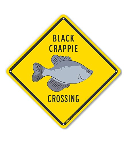 Panneau Black Crappie Crossing en plastique jaune de 25,4 x 25,4 cm pour signalisation extérieure