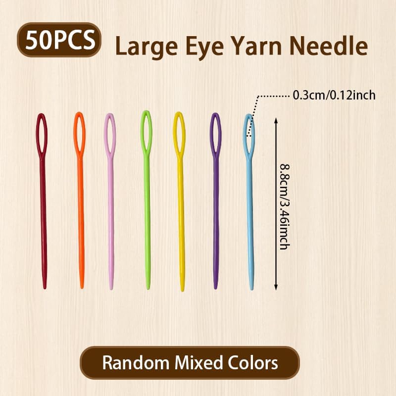 50 Count Assorted Color Plastic Yarn Needles 8.8 cm/3.46 Inch Large Eye Blunt Tip Sewing Needles, Tapestry Darning Crochet Knitting Embroidery Canvas Handcraft Needles for Amigurumi Hand DIY Projects