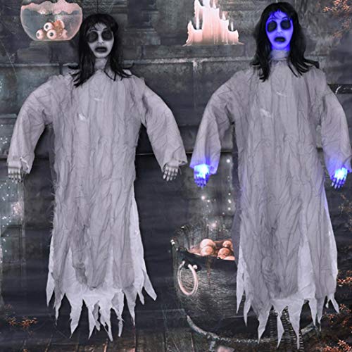 LbojailiAi Halloween Decoracion Scary Sound Light Hanging Ghost Haunted House Bar Decoraci¨®n de Accesorios de Fiesta de Halloween - Gris Cover