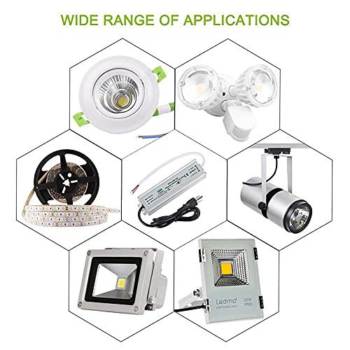 Image of EAGWELL Power Supply, IP67 Waterproof Power Transformer, 110V AC to 12V DC Converter with 3-Prong Plug, Low Voltage Driver for LED Strip Lights, Outdoor Lighting, Computer Projects (12V 60W)