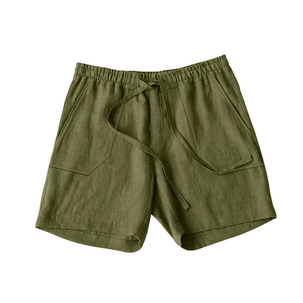 Short Pants for Men Summer Linen Casual Drawstring Elastic Waist Solid Color Breathable Beach Pants
