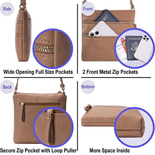 Image of Solene Small Multi Zipper Pocket Crossbody Bag with Adjustable Strap, Lightweight Travel Purse, Daily Small Messenger Pouch