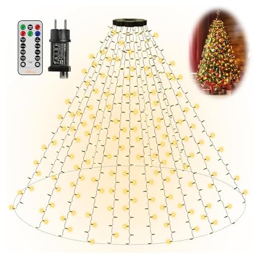 Ollny Lichterkette Weihnachtsbaum mit Ring, 2.5M 400 LED Lichterkette außen 16 Stränge, weihnachtsbeuleuchtung innen 8 Modi Timer, wasserdicht für 150, 180, 240cm Tannenbaum (Warmweiß)