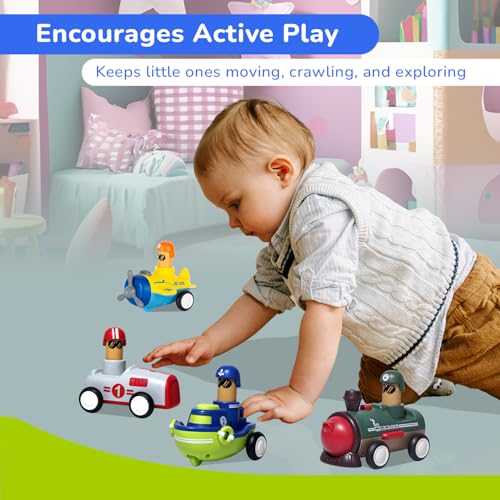 Image of R for Rabbit Orapple Rider Push and Play Mini Toy Car Set for Kids | Non-Toxic BPA Free 4 Pcs Combo of Toy Racing Car, Train, Aero Plane & Speed Boat (Multi 2)