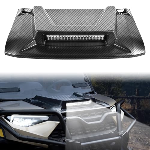 SAUTVS Sport Hood Scoop with LED Spotlight for Ranger XP 1000/Crew, Carbon Fiber Pattern Hood Scoop with LED Auxiliary Light Kit for Polaris Ranger XP 1000/ Ranger 1000 XP Crew 2018-2024 Accessories