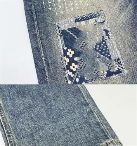 Men's Baggy Vintage Distressed Patchwork Straight Loose High Street Hip-Hop Long Pants Jeans3