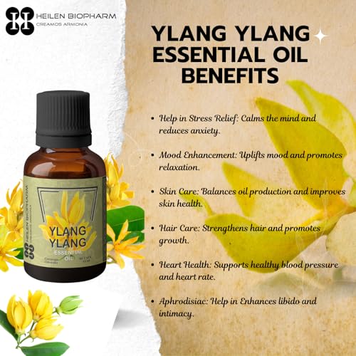 Image of Heilen Biopharm Ylang Ylang Essential Oil - 15 mL Bottle Pack of 1, For Skin Care & Aromatherapy