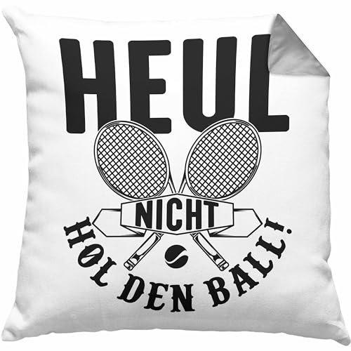 Trendation Tischtennis Kissen mit Füllung 40x40 Geschenk Tischtenniss-Spieler Geschenkidee Heul Nicht HOL Den Ball (Grau)