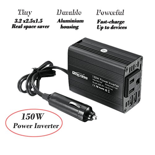 Bapdas 150W Car Power Inverter DC 12V to 110V AC Car Converter with 3.1A Dual USB Car Adapter-Black