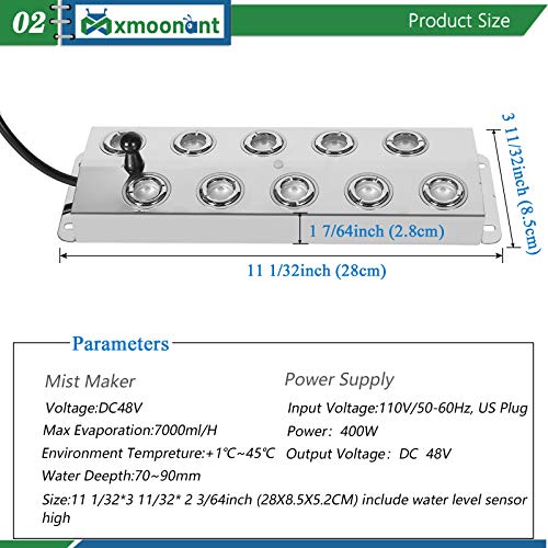 Mxmoonant 10 Head Ultrasonic Mist Maker Fogger 7000mL/H Water Fountain Pond Fog Machine Square Atomizer Air Humidifier for Pond Aquarium Rockery