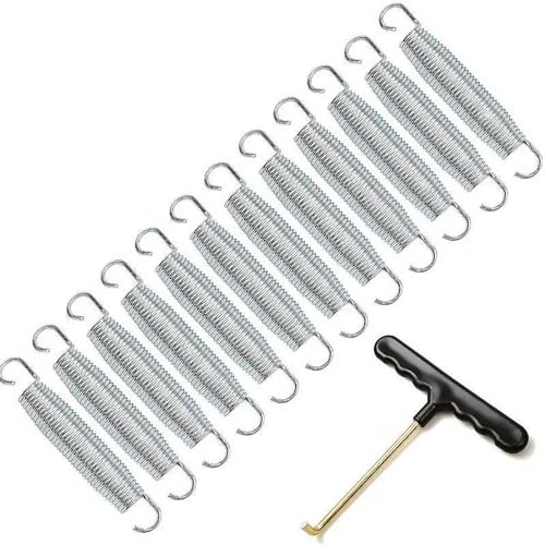 ATUMY Accesorios De Trampolín 10 Uds Resorte de trampolín 116/140/165/178 MM Kit de Gancho de tensión de trampolín Kit de reemplazo de Acero al Carbono con Resorte Anclajes de Suelo(178MM)