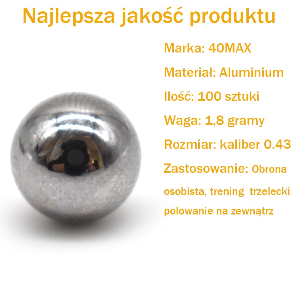 50 szt. Kulek do paintballa kal. 43, kulek do paintballa z litego aluminium kalibru 0,43, 1,8 grama, piłek do samoobrony do PPQ, TPM1, TPM2, T4E, HK 416D, Gen5, RAM