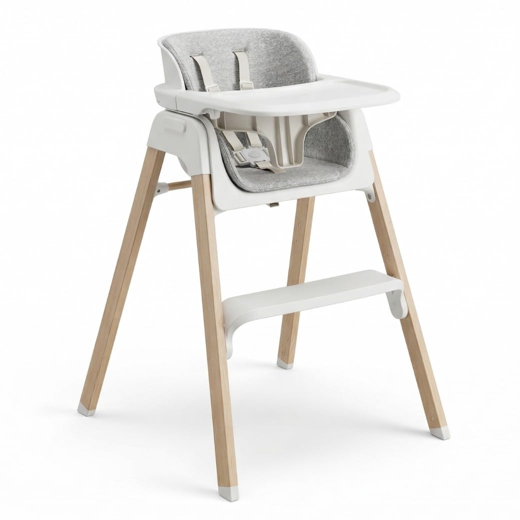 Venture Neyo 2-in-1 Foldable High Chair for Baby and Toddler, Convertible Baby Highchair with Wood Effect Legs, Removable Tray & Cushion, 5 Point Harness, Compact Folding (Grey) — view 9