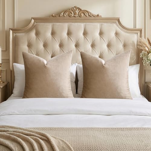 Image of GIGIZAZA Decorative Throw Pillow Covers 26x26,Set of 2 Taupe Square Couch Pillow Covers,Velvet Sofa Boho Cushion Pillows