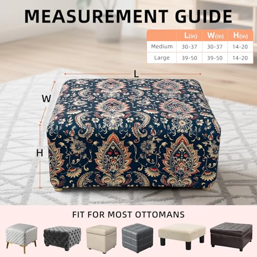 Image of YISUN Ottoman Cover Square, Stretch Printed Ottoman Slipcover Square, Thick Storage Ottoman Covers Washable Footrest Stool Cover Protector with Nonslip Elastic Bottom