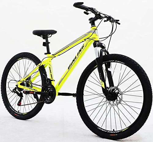GINHAI Adult Comfort Hybrid Bike, Shimano 21 Speed Hybrid Bicycles, Lightweight Aluminum Frame, 26-Inch City Commuting Bike with Front Suspension and Dual Disc Brakes, for Men and Women (Yellow)