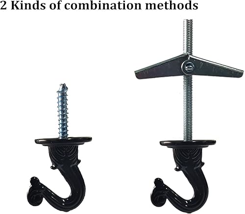 Miniatura 7 de 6 juegos de ganchos de techo para plantas colgantes, gancho resistente con accesorios para instalación en techo y fijación de pared (negro)