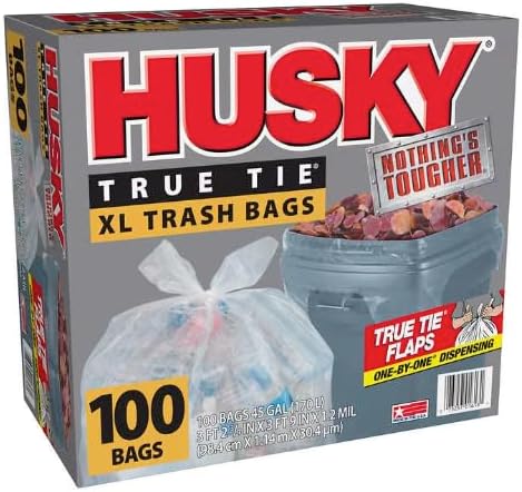 Husky True Tie XL Trash Bags 100 Count 45 Gallon