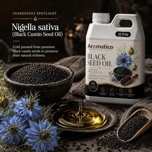 Image of AROMATICO Kalonji Black Seed Oil for Hair, Skin and Body, Multipurpose Carrier Oil for Scalp Massage, Hair Oiling and Daily Beauty Care - 946 ml