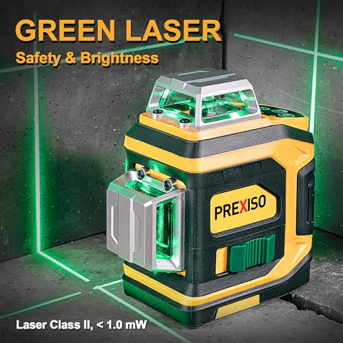 PREXISO Rechargeable 360° Self Leveling Green Laser Level with Tripod, Magnetic Base, Glasses - For Construction, Tile, Home Renovation