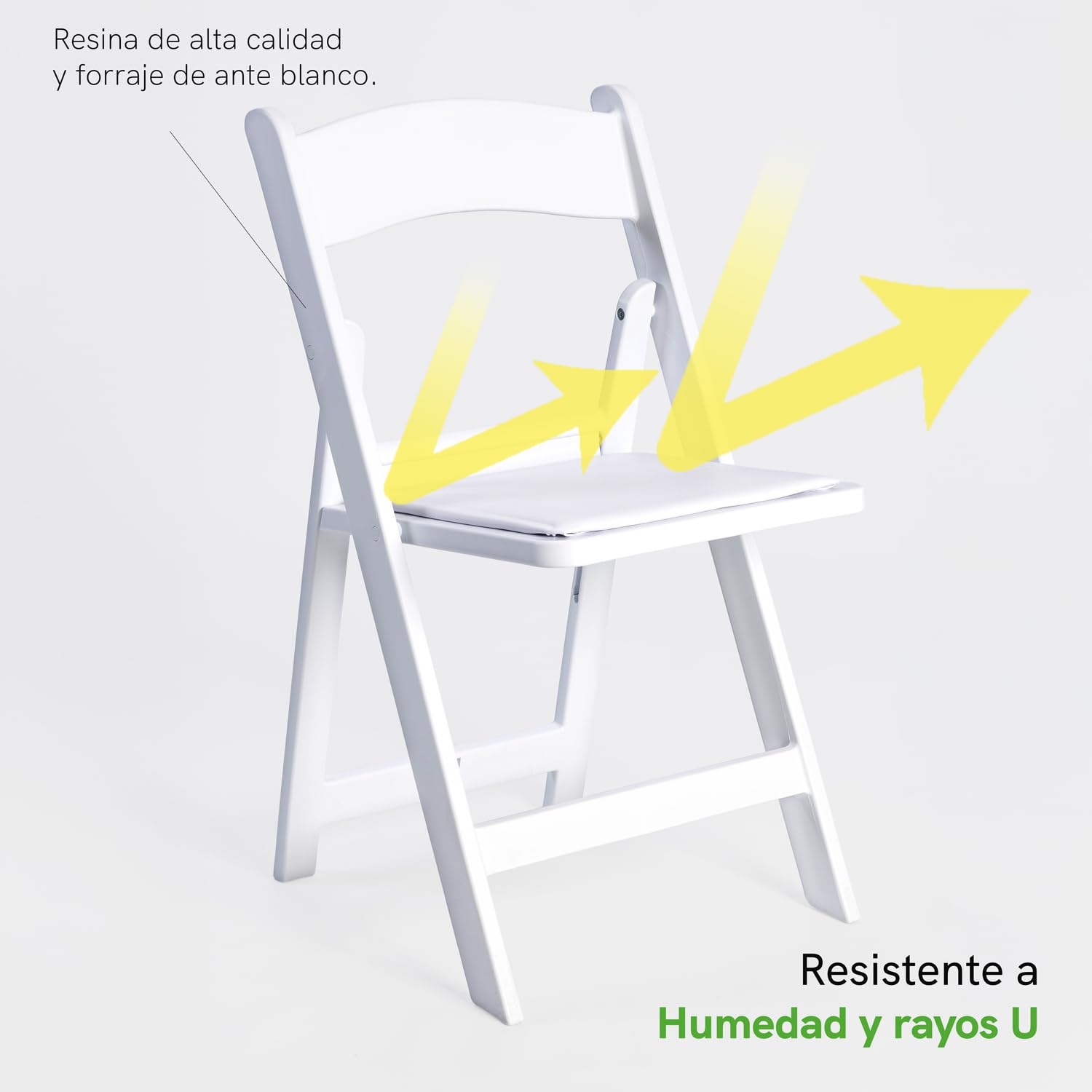 Silla Plegable Blanca - Americana con Asiento Acolchado, Elegante y Resistente, Ligera y Estable para Eventos, Bodas, Catering, Hostelería, Jardín y Uso Interior o Exterior