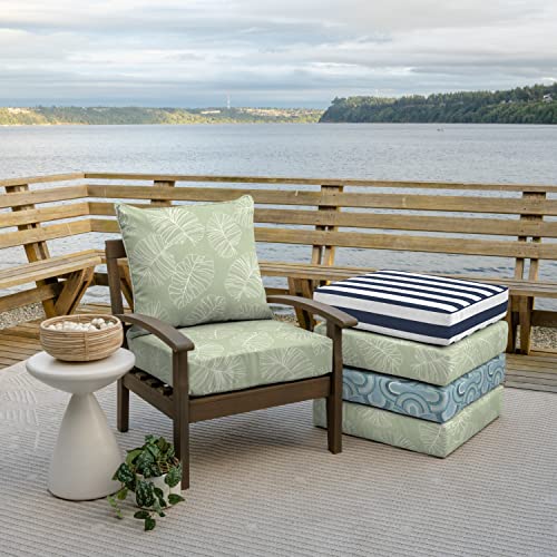 Image of Arden Outdoor Deep Seat Cushion Set (2-Pack), 24 in x 24 in, Weather-Proof, Rain-Proof, Fade Resistant Patio Cushion for Chair, Sofa, and Couch Coastal Green Leaf