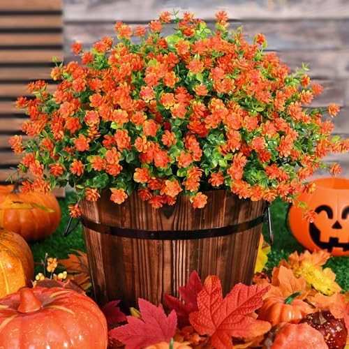 Fall Decor, Fake Mums, 36 Bundles Fall Flowers, UV Resistant Artificial Mums for Outdoors, Faux Mums for Outside, Fall Flowers Plants Artificial for Decoration For Home Porch Thanksgiving,Red Orange