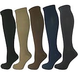 Ladies Compression Socks, Pack of 5 Moderate Medium Compression 15-20 mmHg. Therapeutic, Occupational, Travel & Flight Knee-High Socks. Assorted Colors Small-Medium Size, Fits Shoe Size 5-10