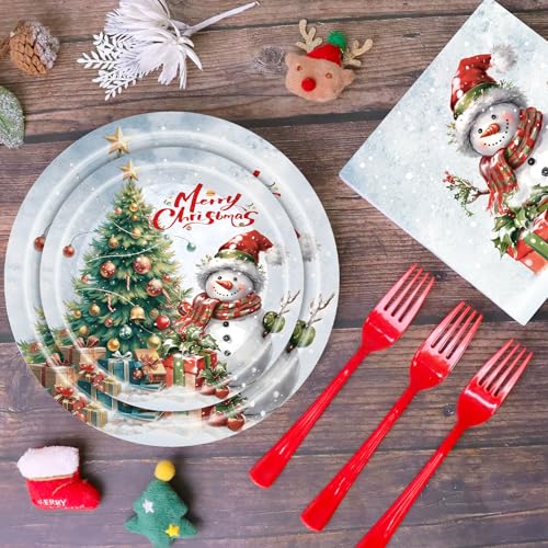 Christmas Plates Disposable Party Set Holiday Christmas Paper Plates and Napkins Sets Party Supplies Serves 25 – Image 5