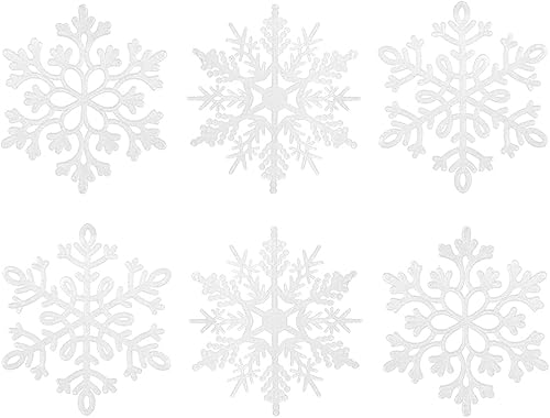 XmasExp - Juego de adornos de mini copos de nieve con purpurina de 100mm4 pulgadas para colgar en el árbol de navidad, decoración de plástico para