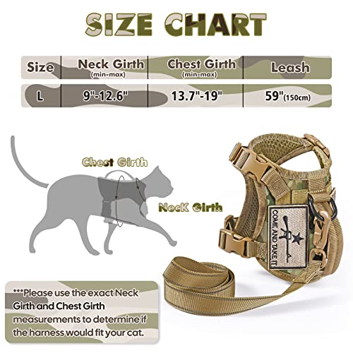 Salfse Tactical Cat Harness And Leash, Escape Proof Large Cat Walking Vest,Adjustable Soft Mesh Pet Vest Harness With Control Handle, Molle Patches (Large, Beige) #TOP4