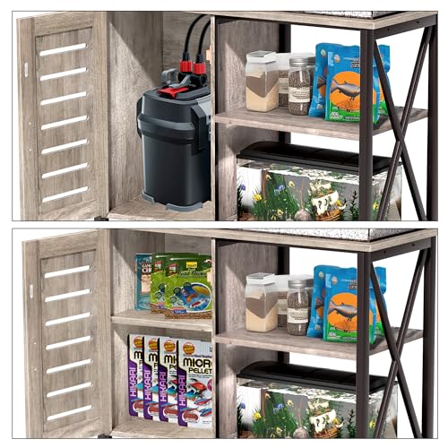 Herture 40-50 Gallon Fish Tank Stand, Aquarium Stand with Cabinet Accessories Storage, Heavy Duty Metal Frame, 40.55" L*18.89" W Tabletop, 1000LBS Capacity, Greige PG02YGZ - Image 3
