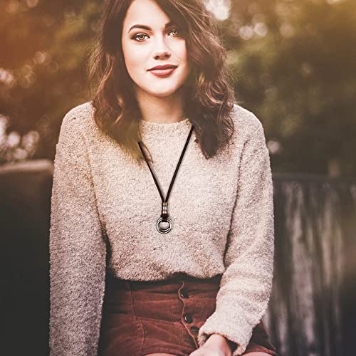 PU Leather Necklace Vintage Boho Style Multilayer Pendant Long Sweater Necklace Jewelry for Women Men with Adjustable Leather Cord4