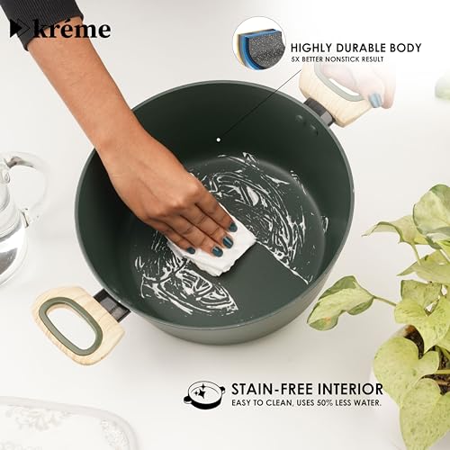 Image of Kreme Venetia Premium Series 4-Piece Granite Casseroles Cookware Set with Lid | Non-Stick Aluminium Cooking Pot | Granite Coating | Induction & Gas Stove Compatible | Healthy Low-Oil Cooking, Green