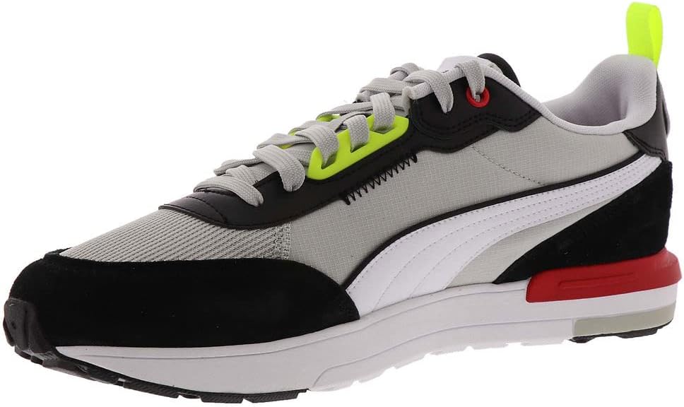 PUMA R22 Sneaker Men's Sneaker 13 D(M) US Grey-White-Black-Yellow-High Risk Red