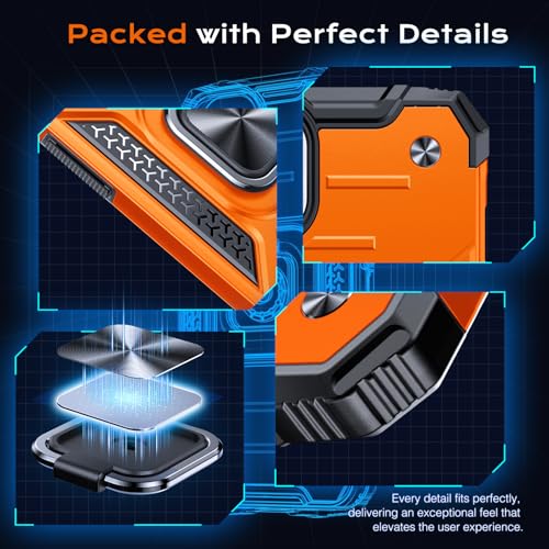 Image of Anqrp Heavy Duty Case for iPhone 15 Pro Case with Enhanced Ring Holder Grip Stand, Military Grade Shockproof Rugged Drop Protective Silicone Hard Slim iPhone 15 Pro Phone Case Cover,Orange