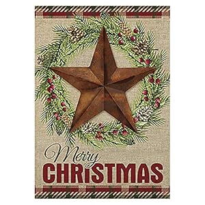 Morigins Barn Star Wreath Happy Winter Double Sided Merry Christmas House Flag 28 x 40 inch Morigins Barn Star Wreath Happy Winter Double Sided Merry Christmas House Flag 28 x 40 inch