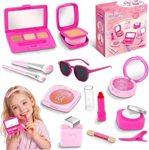 Pretend Makeup Kit for Girls - Realistic Toy Cosmetic Set with Lipstick & Eyeshadow | Non-Toxic Fake Play Makeup for Kids Dress Up & Role Play for Ages 3-8