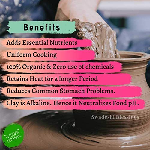 Image of SWADESHI BLESSINGS Exclusive Range Unglazed Clay /Mitti /Earthen Kadai for Cooking, 1.8Liters (with Natural Firing Shade & Mirror Shine) + Free ASH for Cleaning (Black)