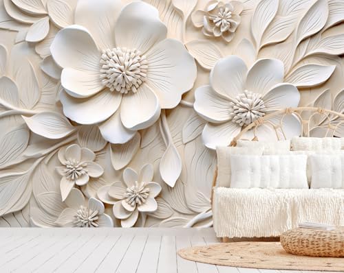 3D Relief Floral Peel and Stick Wall Mural Wallpaper for Living R...