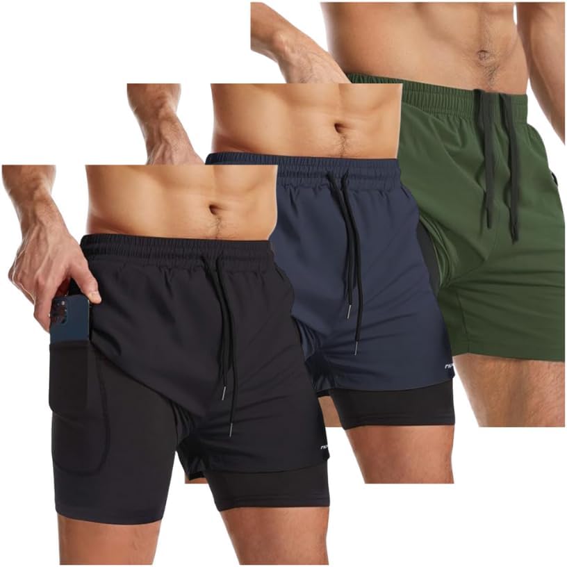 Kit 3 Bermuda Shorts 2 Em 1 Masculino Academia Dryfit Treino