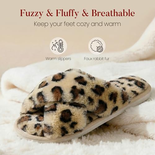 Image of Ankis Women's Fuzzy Slippers Cross Band Memory Foam Open Toe Comfy Soft House Shoes Anti-Slip Indoor Outdoor Gifts for Women