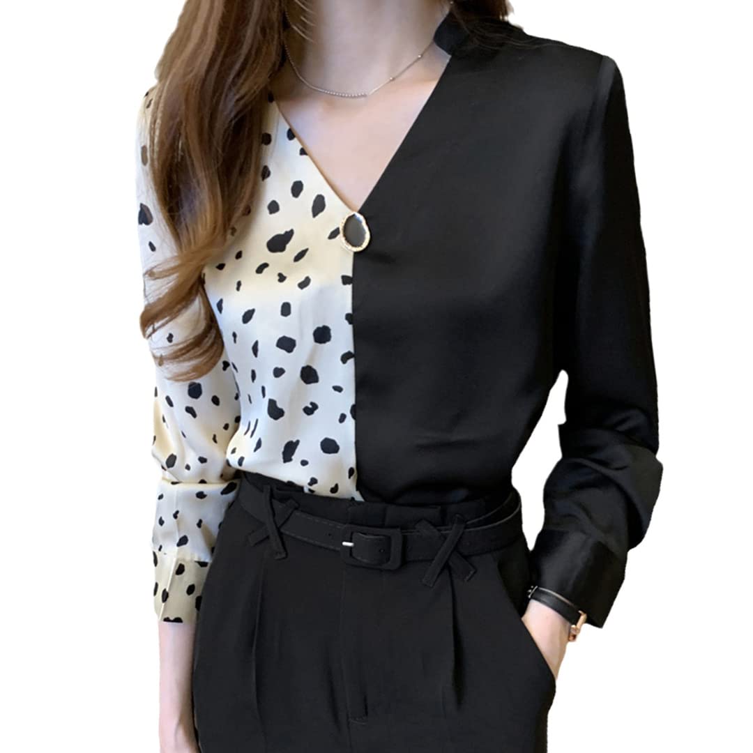Camicie da Donna con Scollo a V a Maniche Lunghe Camicette in Chiffon con Stampa Asimmetrica Top Vintage da Donna