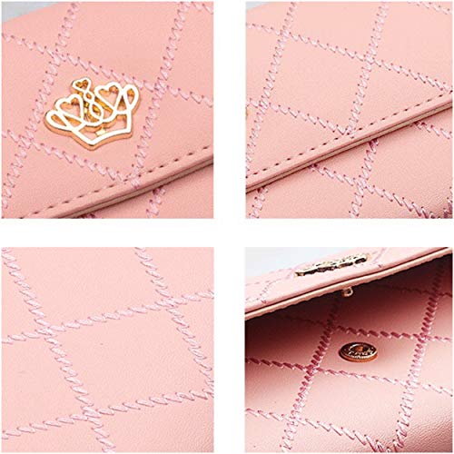 CB Women's Wallet Rhombus Quilted Crown Clutch Synthetic Leather Bifold Card Purse Holder Organizer, Small: Sky Blue4