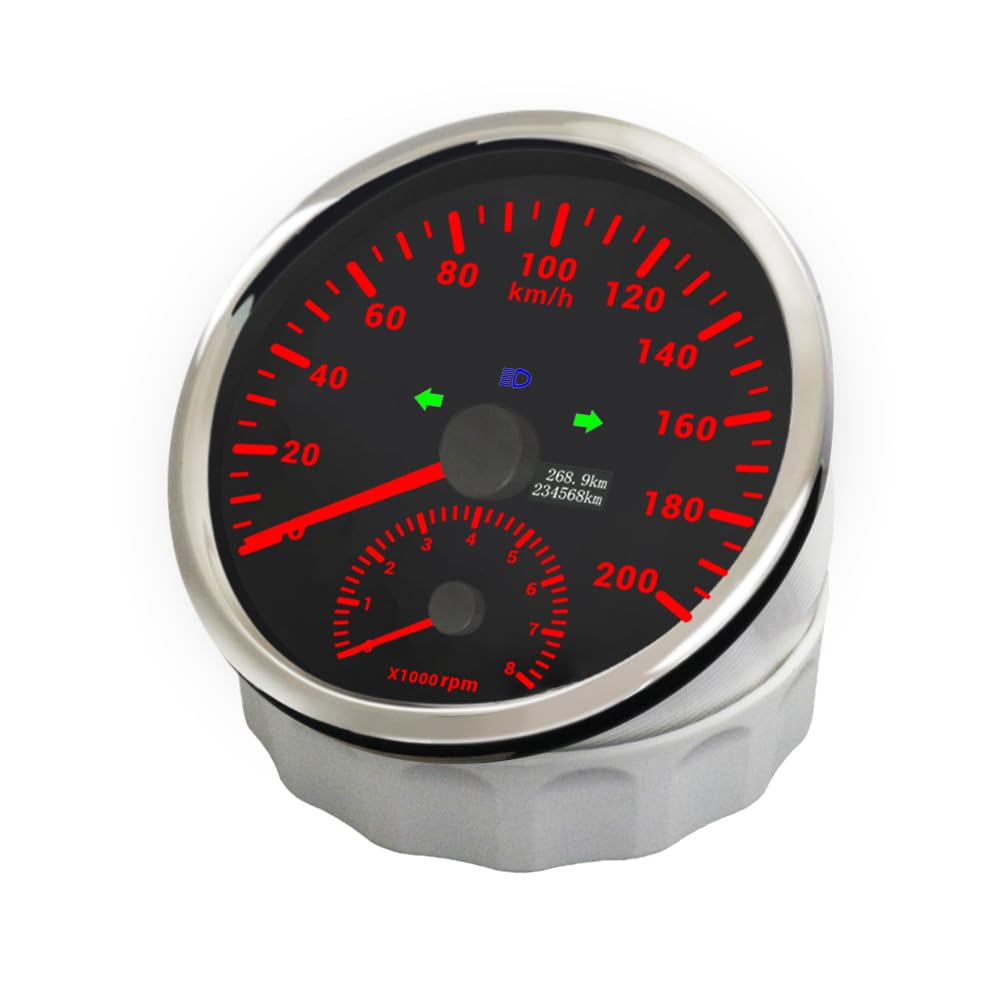 ELING Tachymètre GPS 110 mm 0–200 km/h avec compte-tours 0–8000 tr/min Tachymètre avec rétroéclairage 12 V 24 V étanche pour camions de course