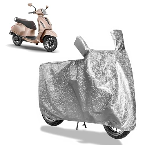 Image of Sulfar Bike Cover for Bajaj Chetak (30 /35 Series (EV)) | Waterproof, Dustproof & UV Protected | All Weather Two Wheeler Cover (Silver) New 2026 Variants