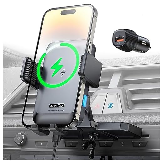 APPS2Car Wireless Car Charger Mount CD Slot Auto Clamping 15W Fast Charging CD Phone Holder for Car Wireless Charger Fit for iPhone 17 16 15 14 13 12 Pro Max, Samsung S25 S24, Google, LG etc.