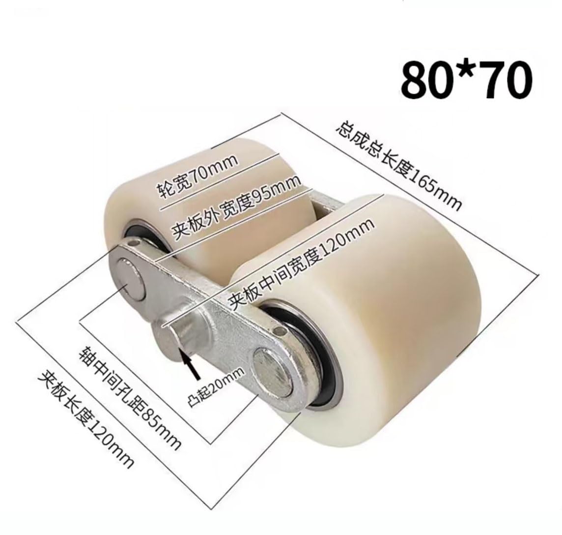 Nylon chargé, Lot de 2 Roues de transpalette, Plusieurs Tailles, 800 kg, Double roulement, Nylon(80x70mm)