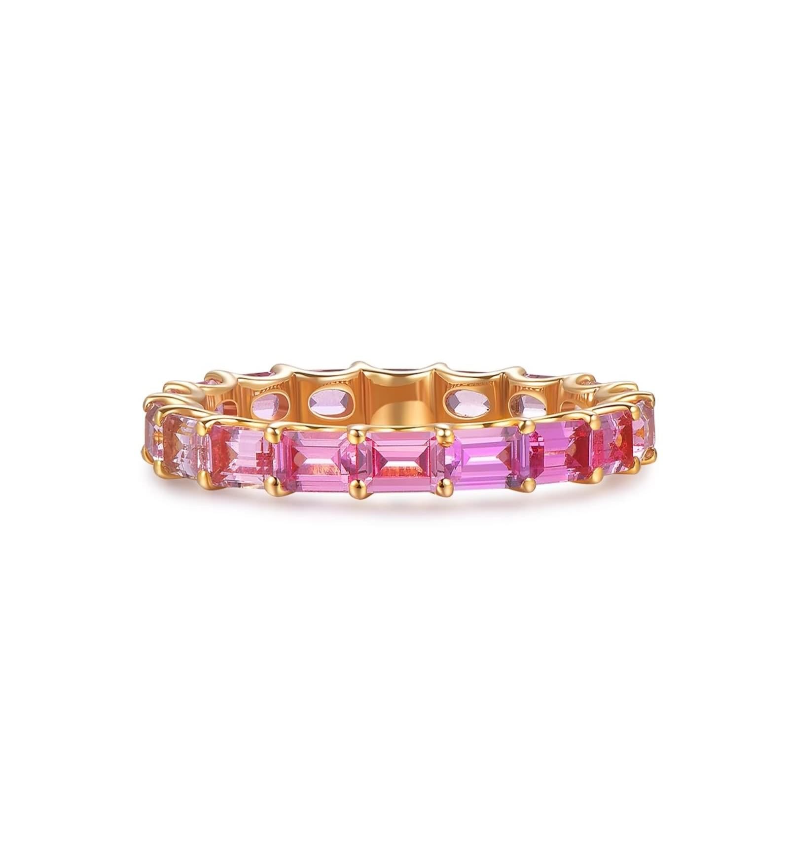 KnSam Anello di fidanzamento in oro giallo 9 K/14 K/18 K, 2,79 carati, con zaffiro rosa, classico taglio rettangolare rosa, anello Au750/585/375 oro, misura 47-70